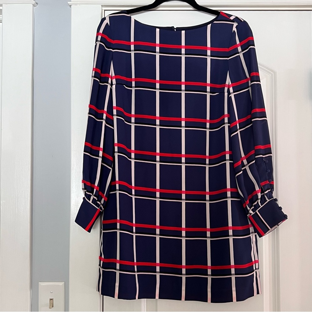 Banana Republic Navy Plaid Long Sleeve Shift Dress. Sz. Petite 6.
